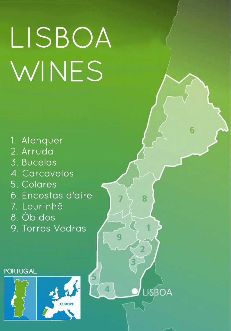 Map of Portugal wine regions, Paço das Côrtes Lisbon Reserve Wines